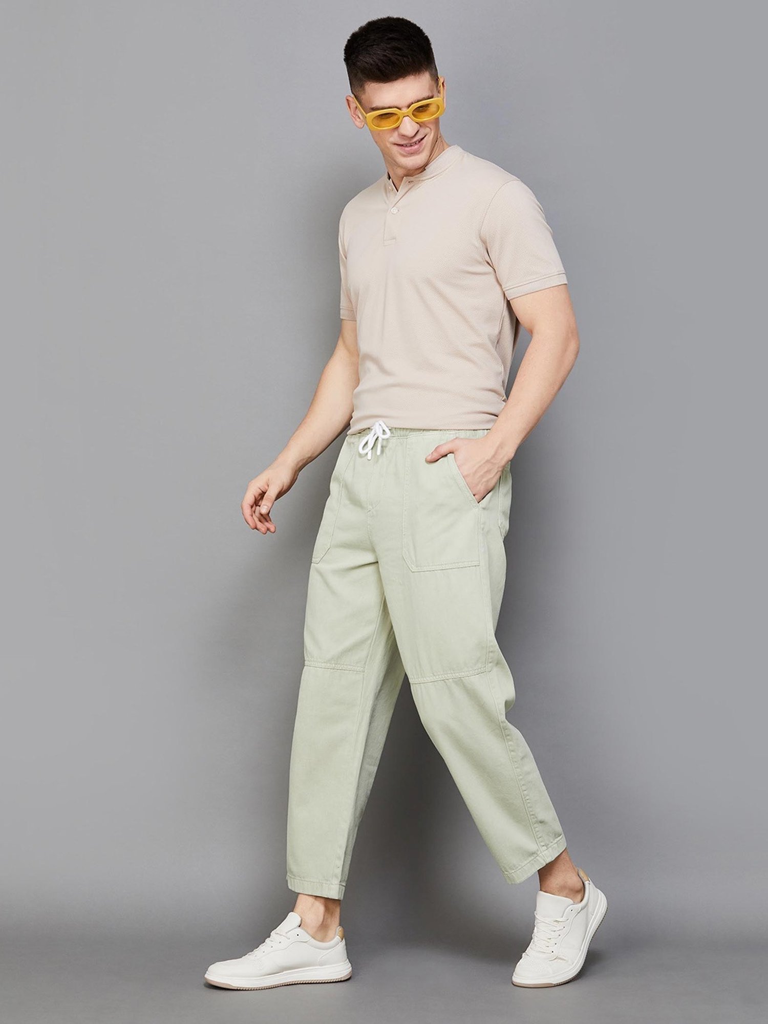 WES Casuals by Westside Olive Relaxed-Fit Mid-Rise Cotton Blend Joggers