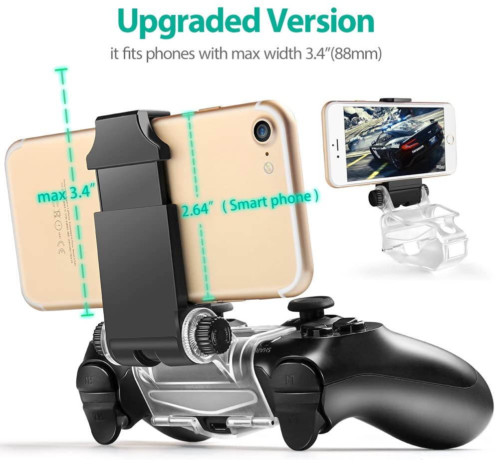 PS4 Controller Phone Holder, 180 Degree Rotation Gaming Mount Stand for Sony Playstation 4, PS4 Slim, PS4 Pro, Android S10 S10+/S20/S20+5G Note 10 9 8 LG HTC &ndash; Fits Max 6 inch