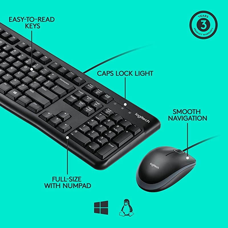Desktop MK120 Durable, Comfortable, USB Mouse and Keyboard Combo