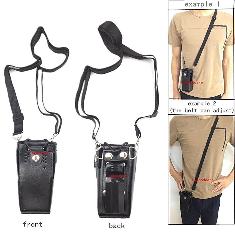 Black Hard Leather Carrying Holder Holster Case with Adjustable Shoulder Strap Compatible for Motorola 2 Way Radio HT1250 HT1550 GP320 GP340 GP380 GP338