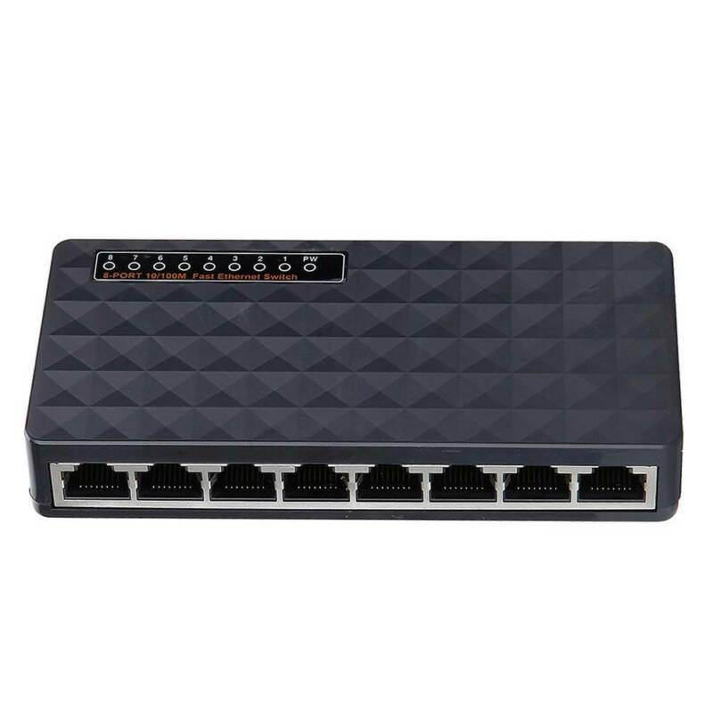 10/100 Mbps 8 Port Fast Ethernet LAN Desktop RJ45  Network Switch Hub Adapter, Unmanaged, Plug-and-Play