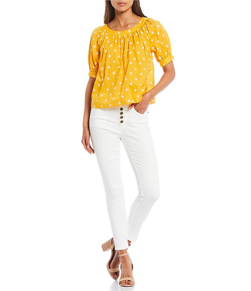 A Loves A Daisy Embroidery Peasant Blouse