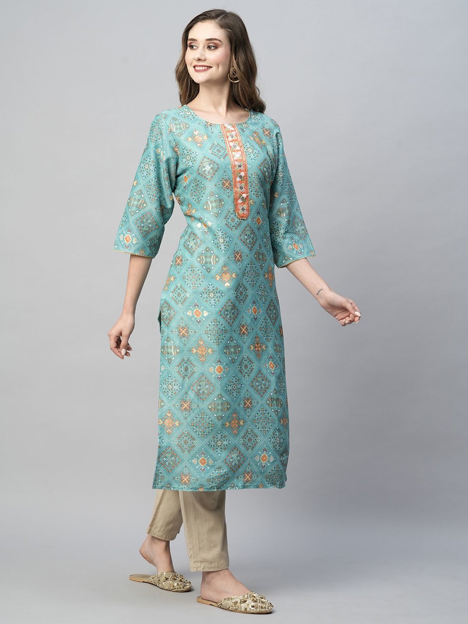KIANA Blue Printed Straight Kurta