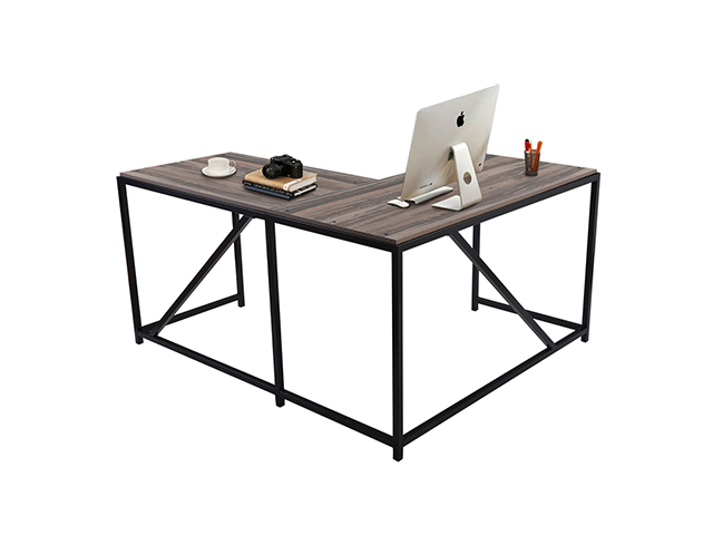 L-Shaped Corner Desk Computer Office Desk Gaming Desk PC Laptop Gaming Table Workstation Modern Style For Home Office Solid Metal Frame With Foot Rest,Walnut,GT51