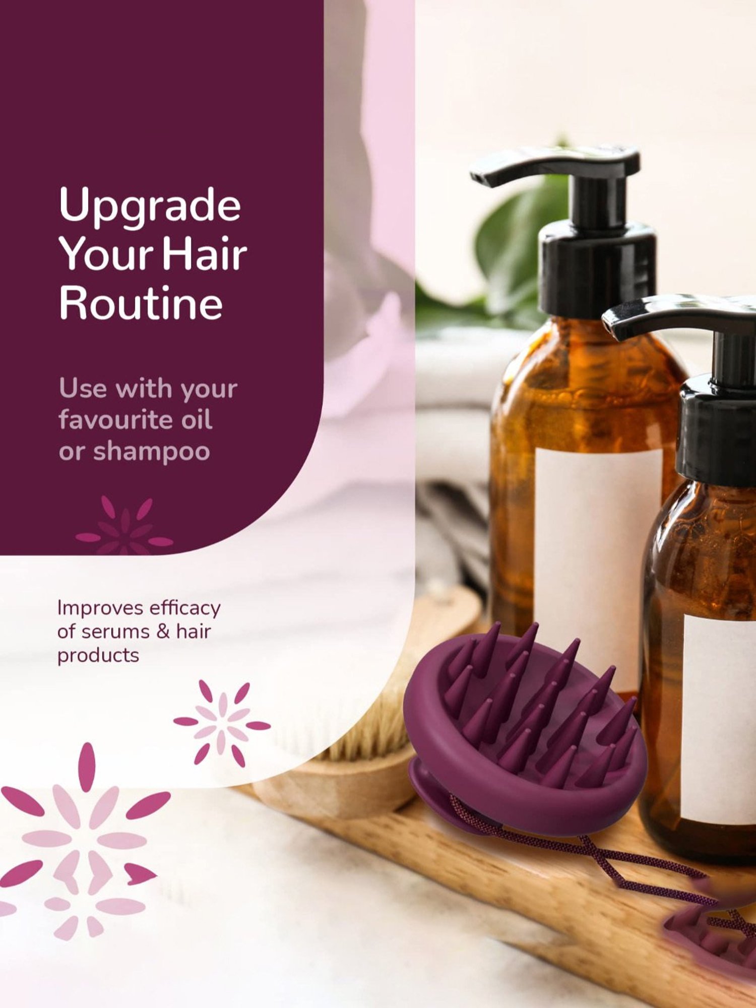 Caresmith Bloom Scalp Massager, All Silicone Body with Super Soft Bristles for Hair Growth (Purple)