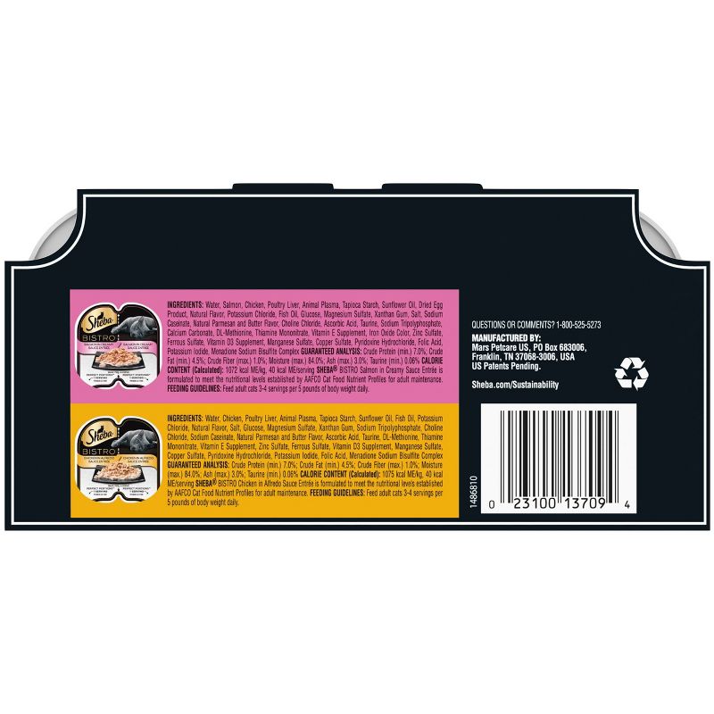 Sheba Perfect Portions Bistro Salmon in Creamy Sauce & Chicken in Alfredo Sauce Wet Cat Food Variety Pack - 2.6oz/12ct