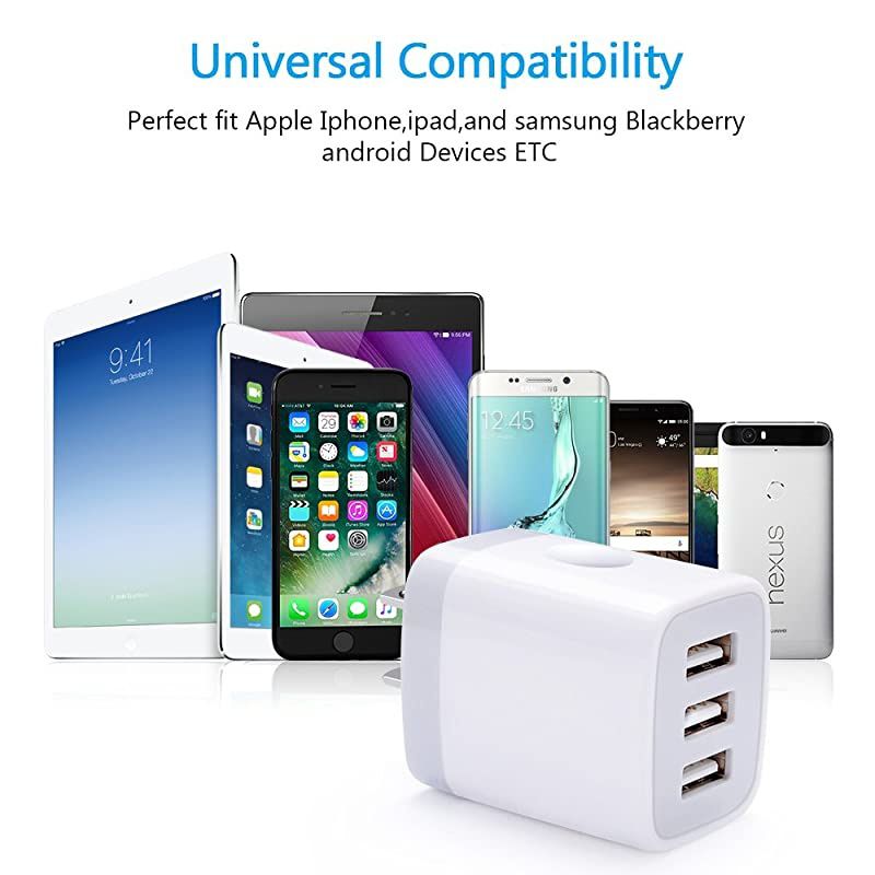 USB Wall Charger  2Pack USB Wall Plug 3Port Charging Box 31A Power Adapter Multi Port Quick Charger Block Cube Compatible iPhone 11 Pro XS MAX XR X 8 7 6 Plus iPad Samsung Galaxy S20 FE LG