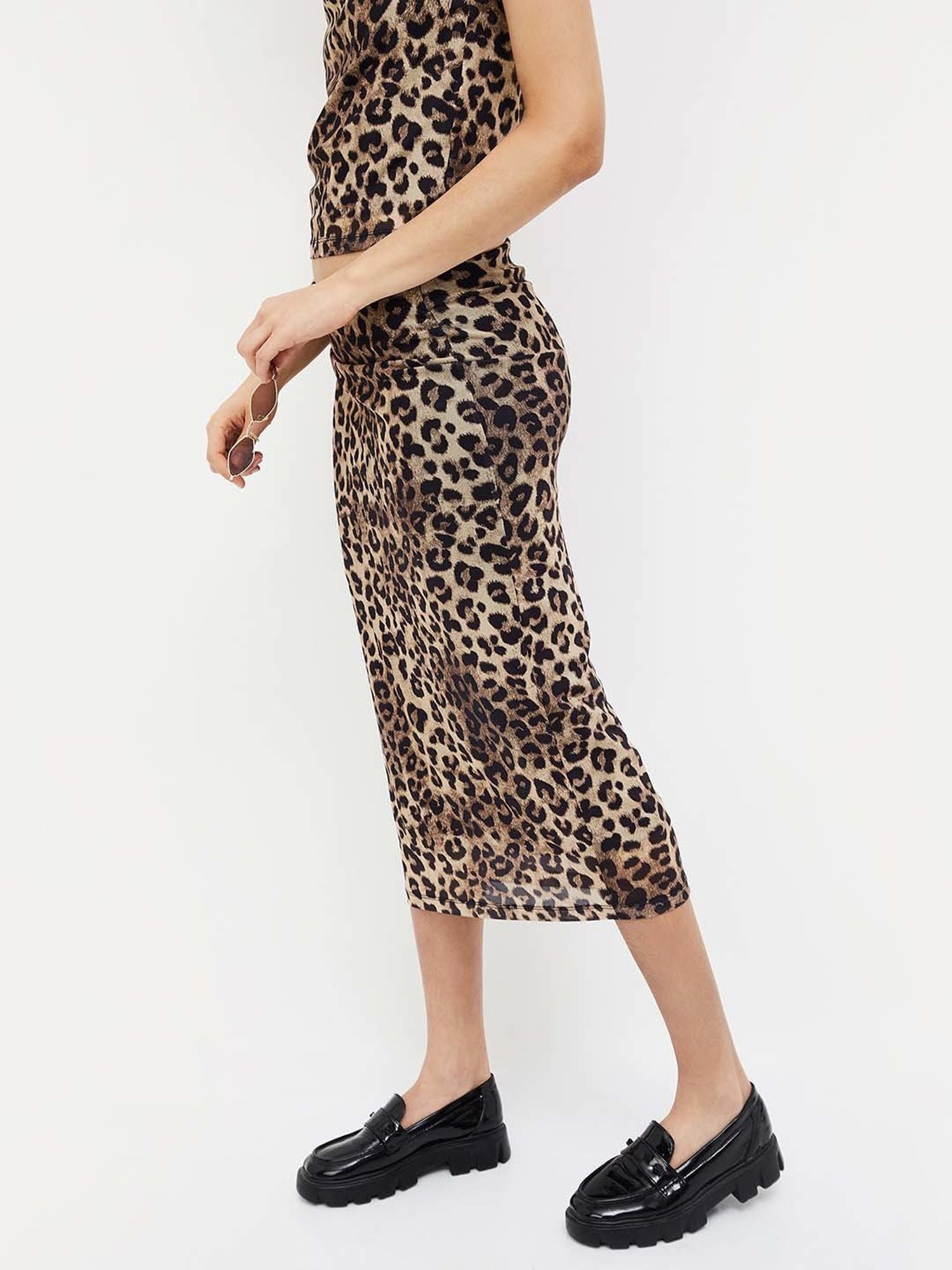Ginger by Lifestyle Brown Printed Bodycon Skirt