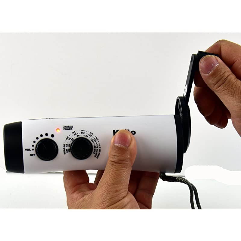 KA404W Wind-up 5-LED Flashlight with AM/FM NOAA Weather Radio, Cell Phone Charger & Emergency Siren with Micro USB Port and Cable