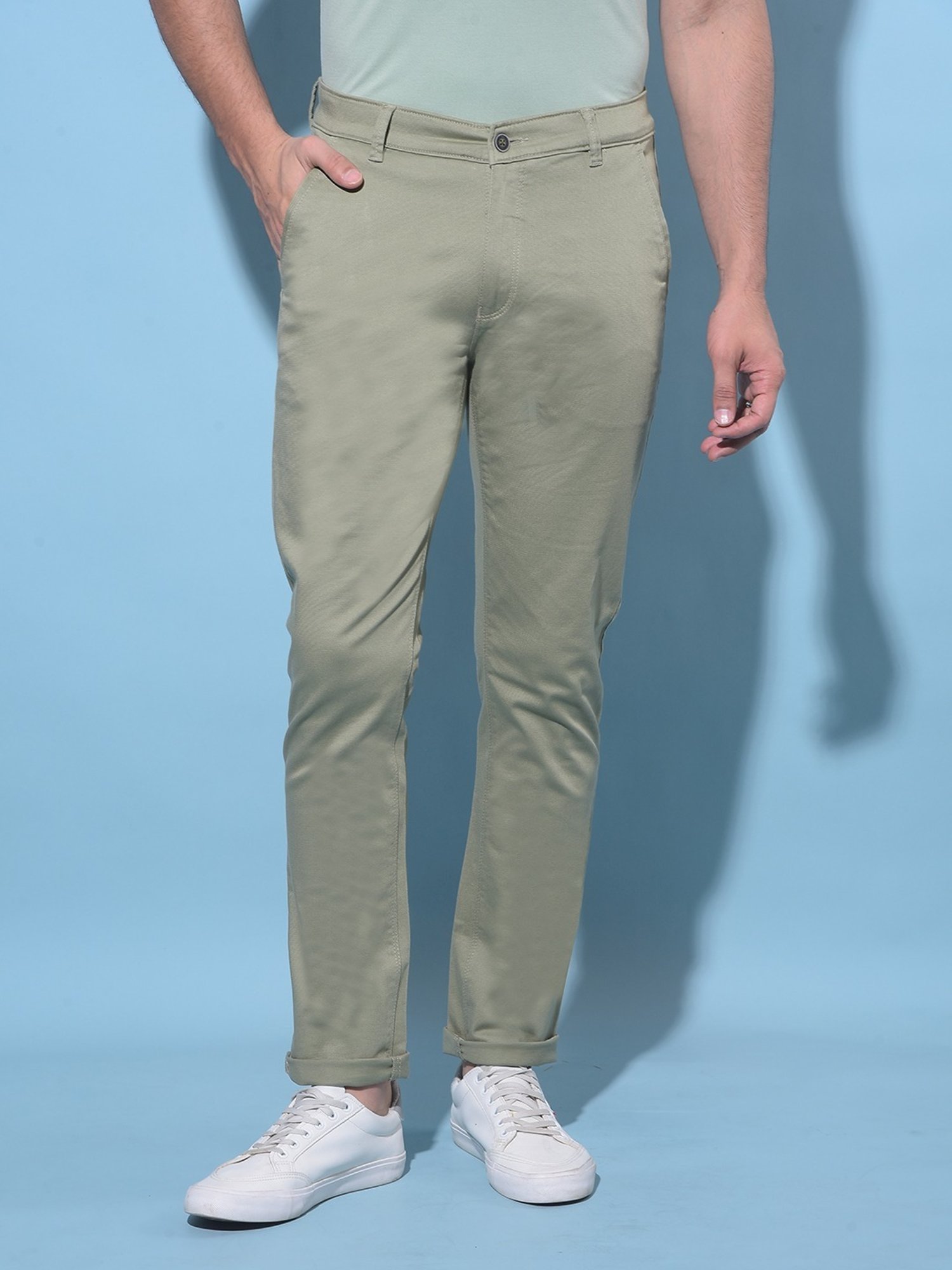 Crimsoune Club Green Cotton Slim Fit Chinos