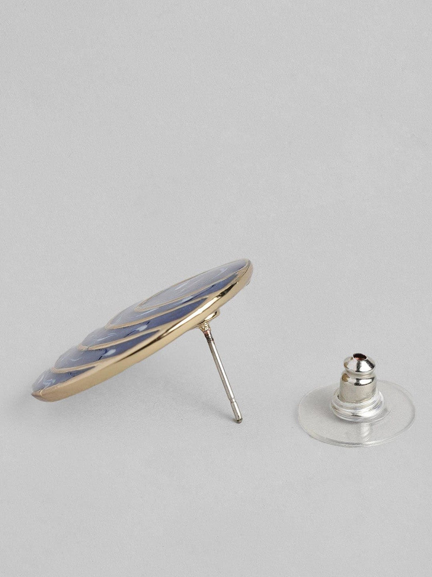 Estele Gold-Plated Round Stud Combo Earrings with Blue & Green Enamel for Girls/Women - Pack of 2