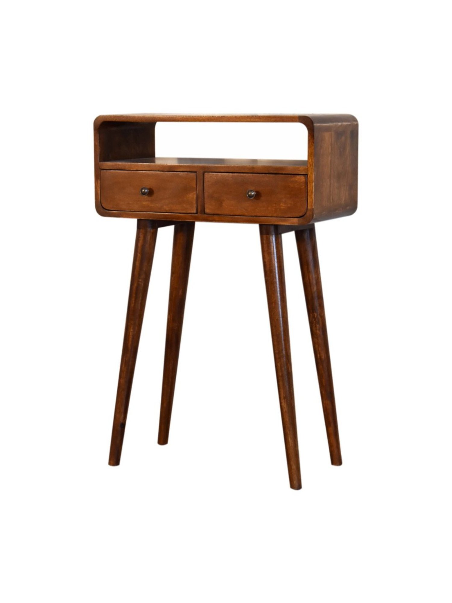 Artisan Furniture Mini Chestnut Brown Wood Curved Console Table