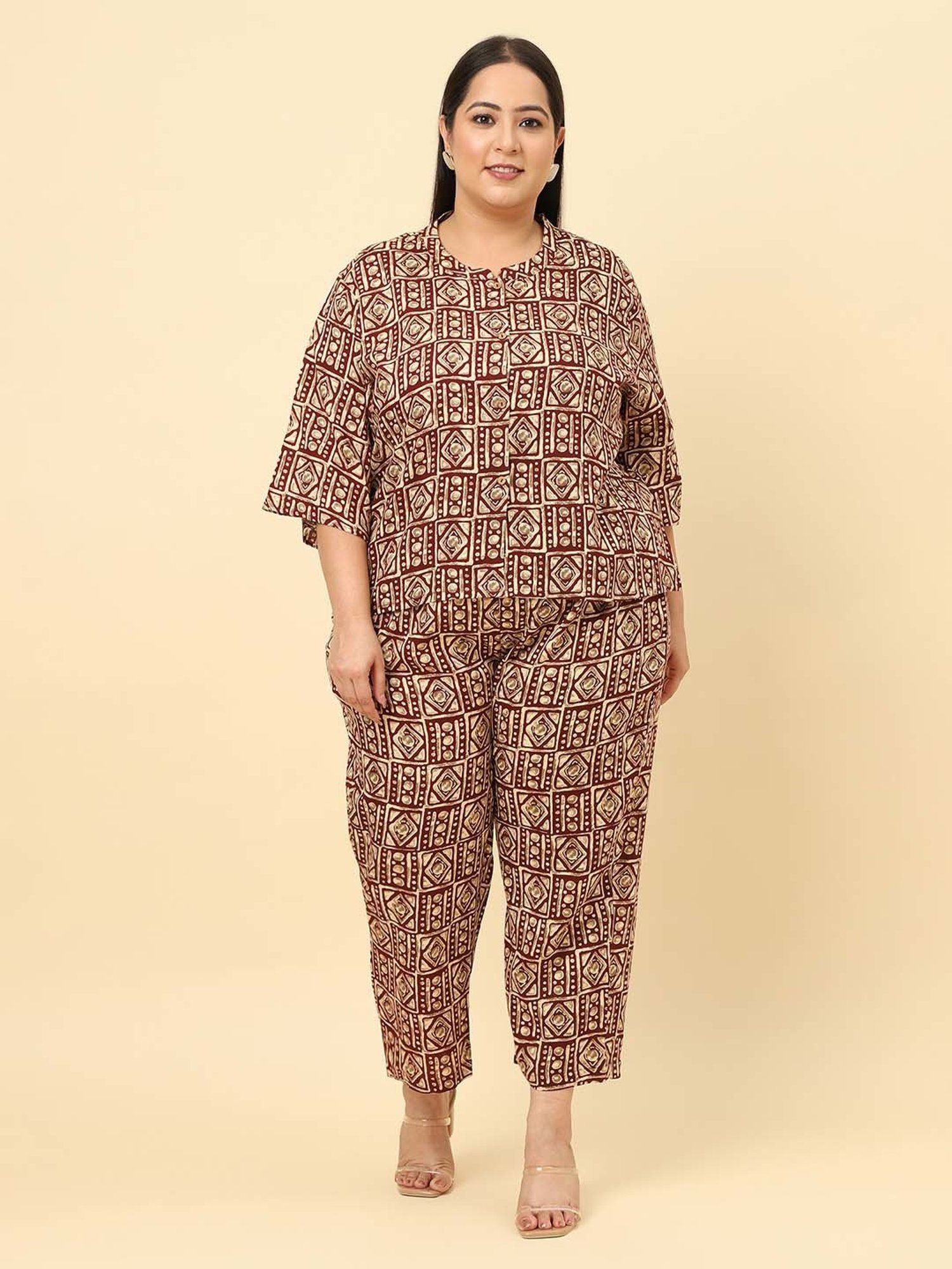 Sringam Maroon Printed Top Pant Set