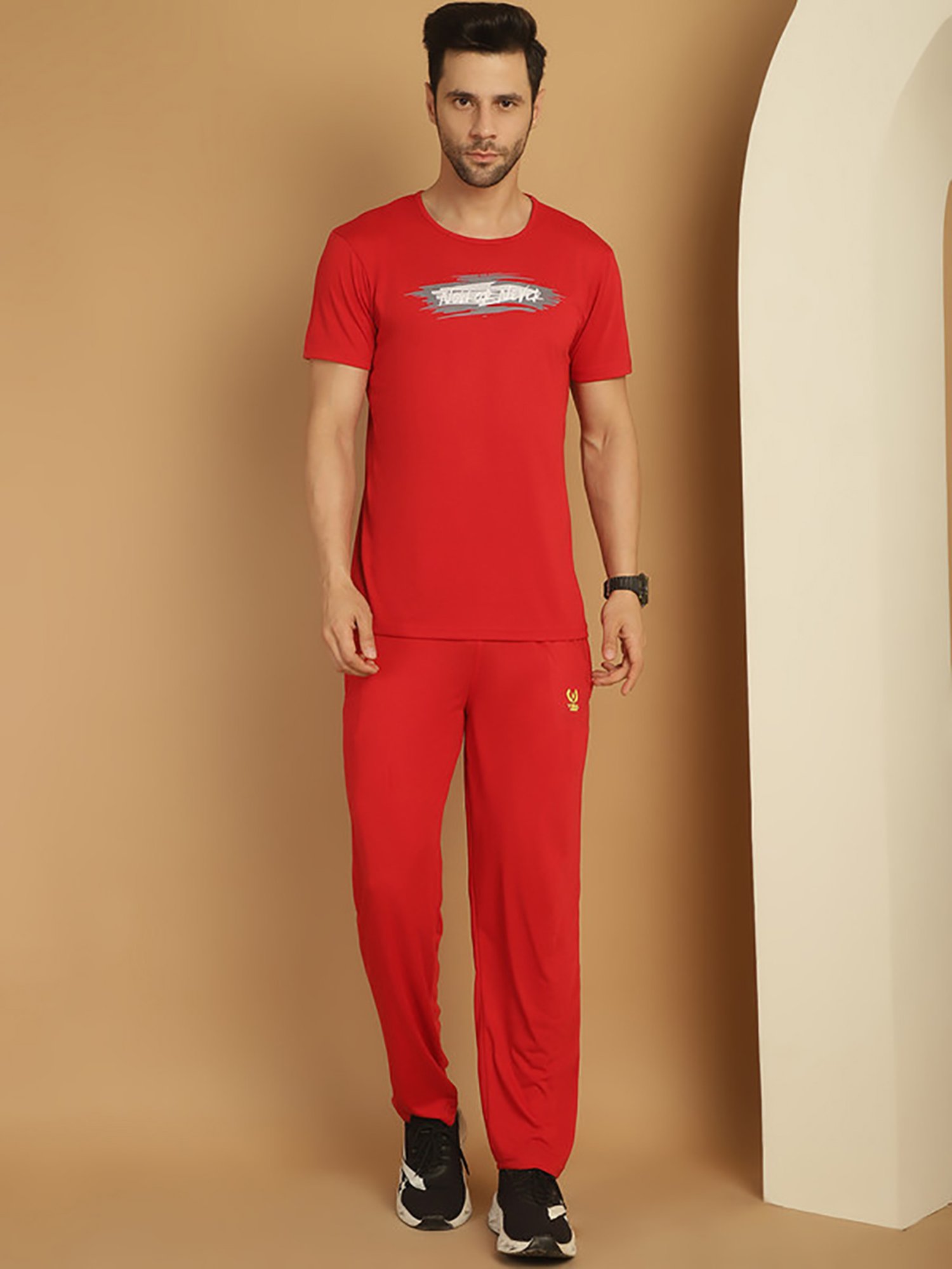 Vimal Jonney Red Regular Fit Printed T-Shirt & Trackpants Set