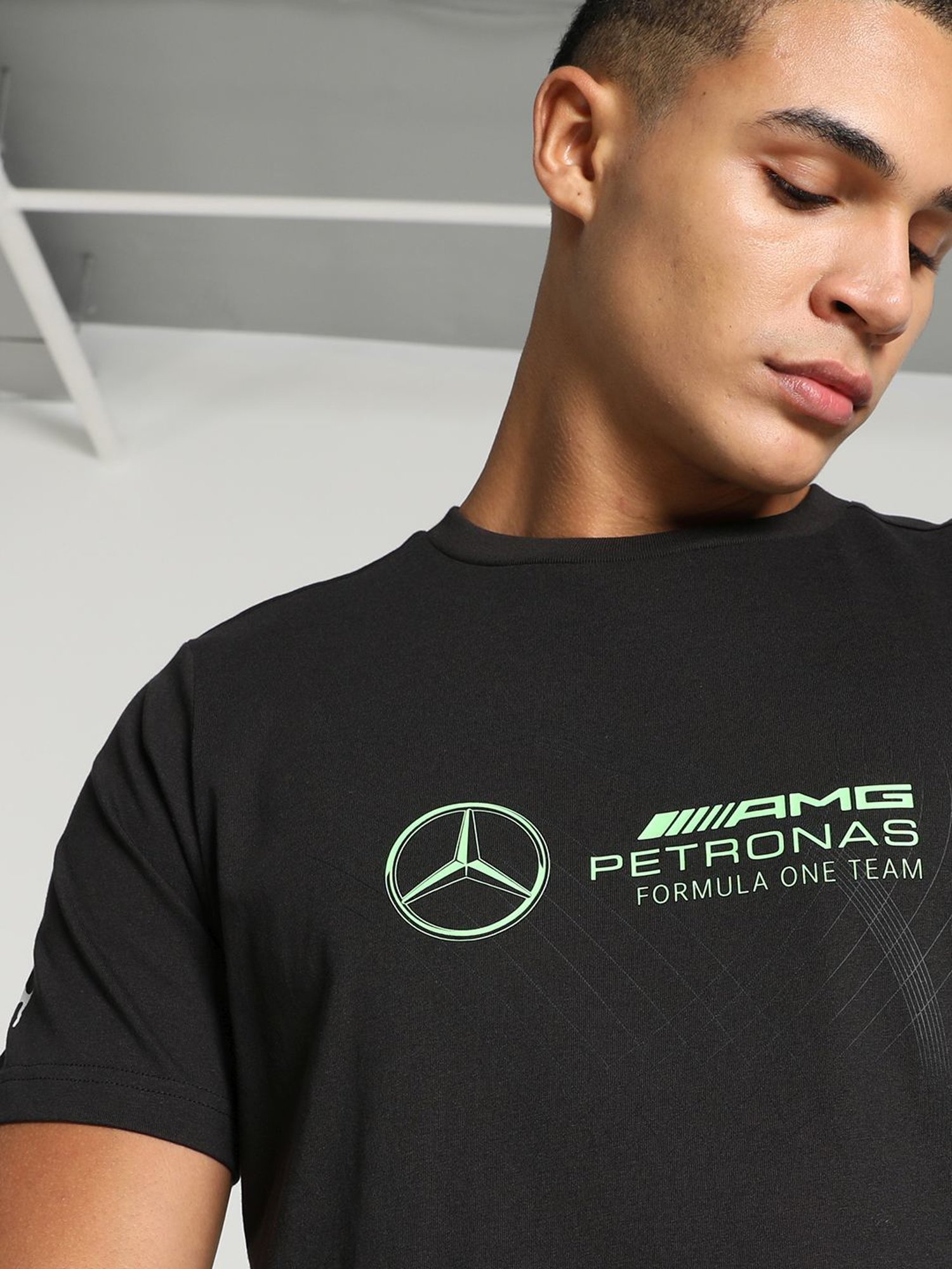 Puma Mercedes-AMG Petronas Motorsport Black Cotton Regular Fit Printed Sports T-Shirt