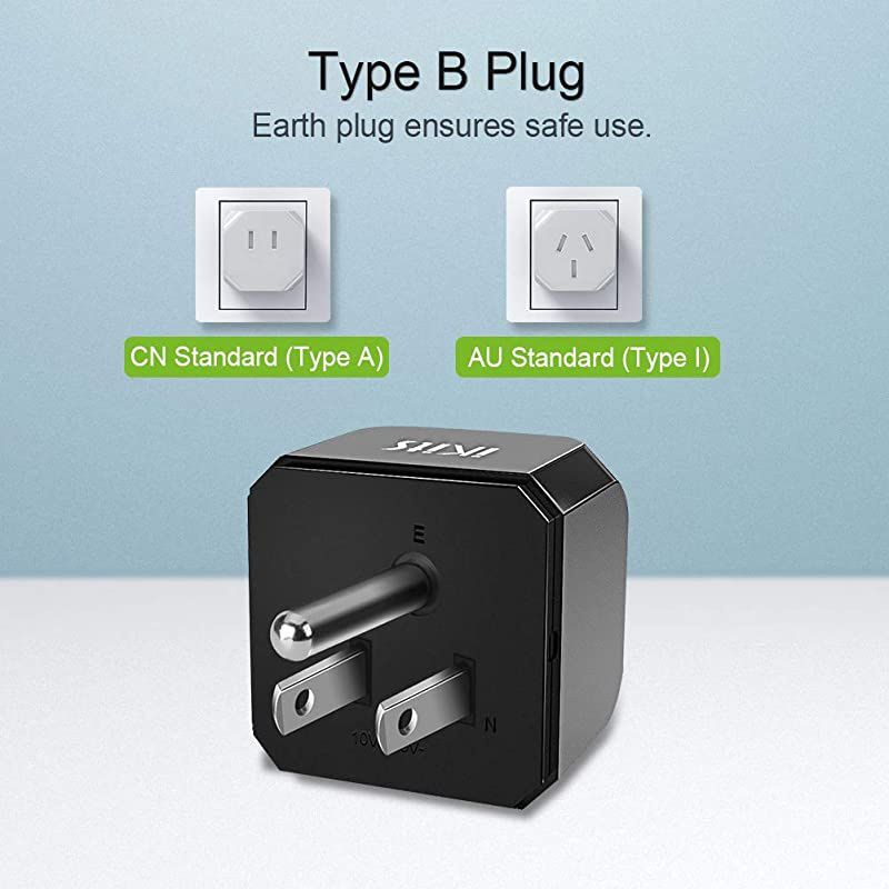 Canada Japan Thailand Travel Plug Adapter by IKITS Convert Australia China New Zealand to Socket Type B Compact amp Safe Universal Grounded Pin International Charger Plug Adaptor Black