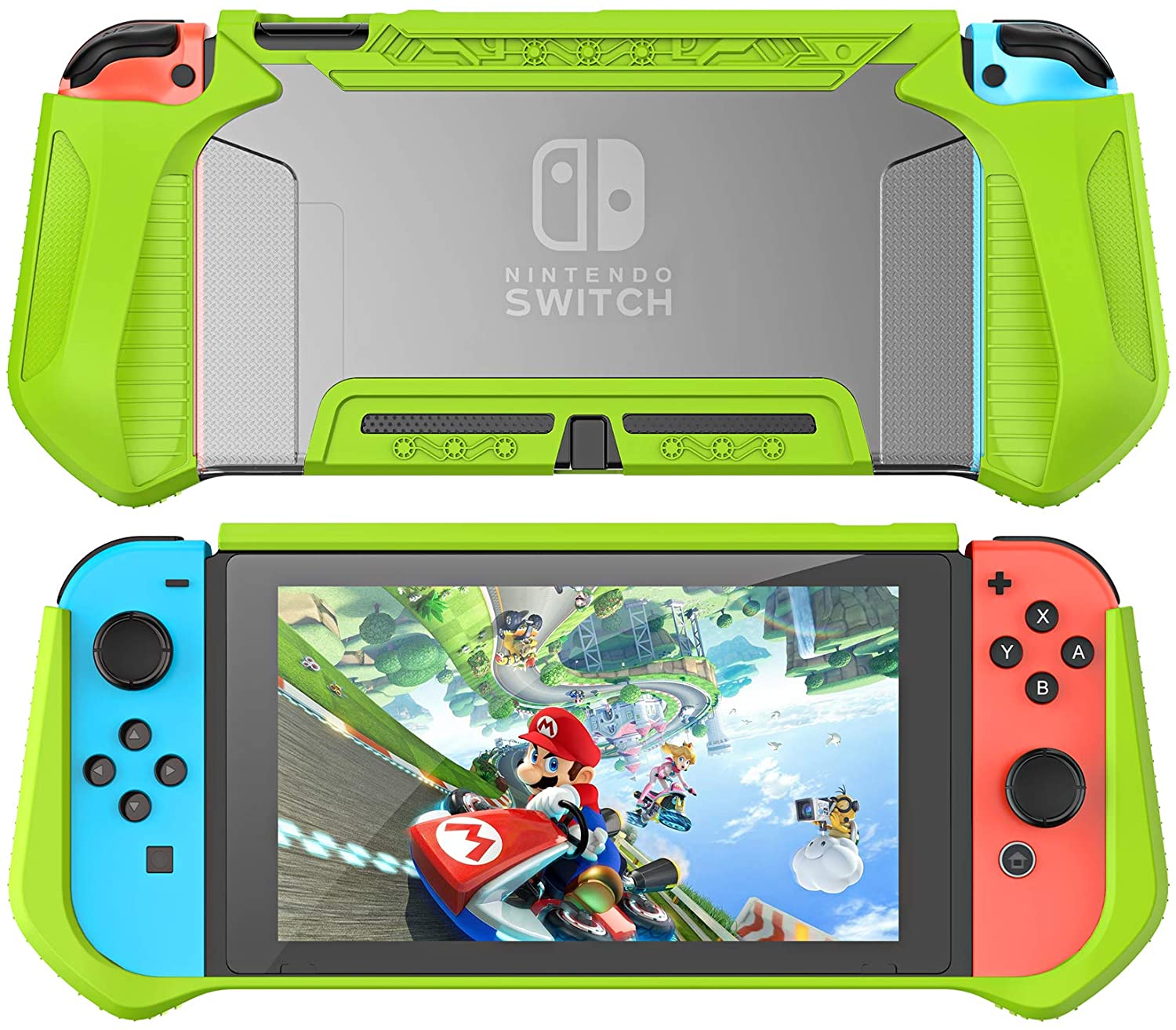 HEYSTOP Case Compatible with Nintendo Switch Case Screen Protector,TPU Protective Heavy Duty Cover Case for Nintendo Switch with Shock Absorption and Anti-Scratch (Transparent Green)