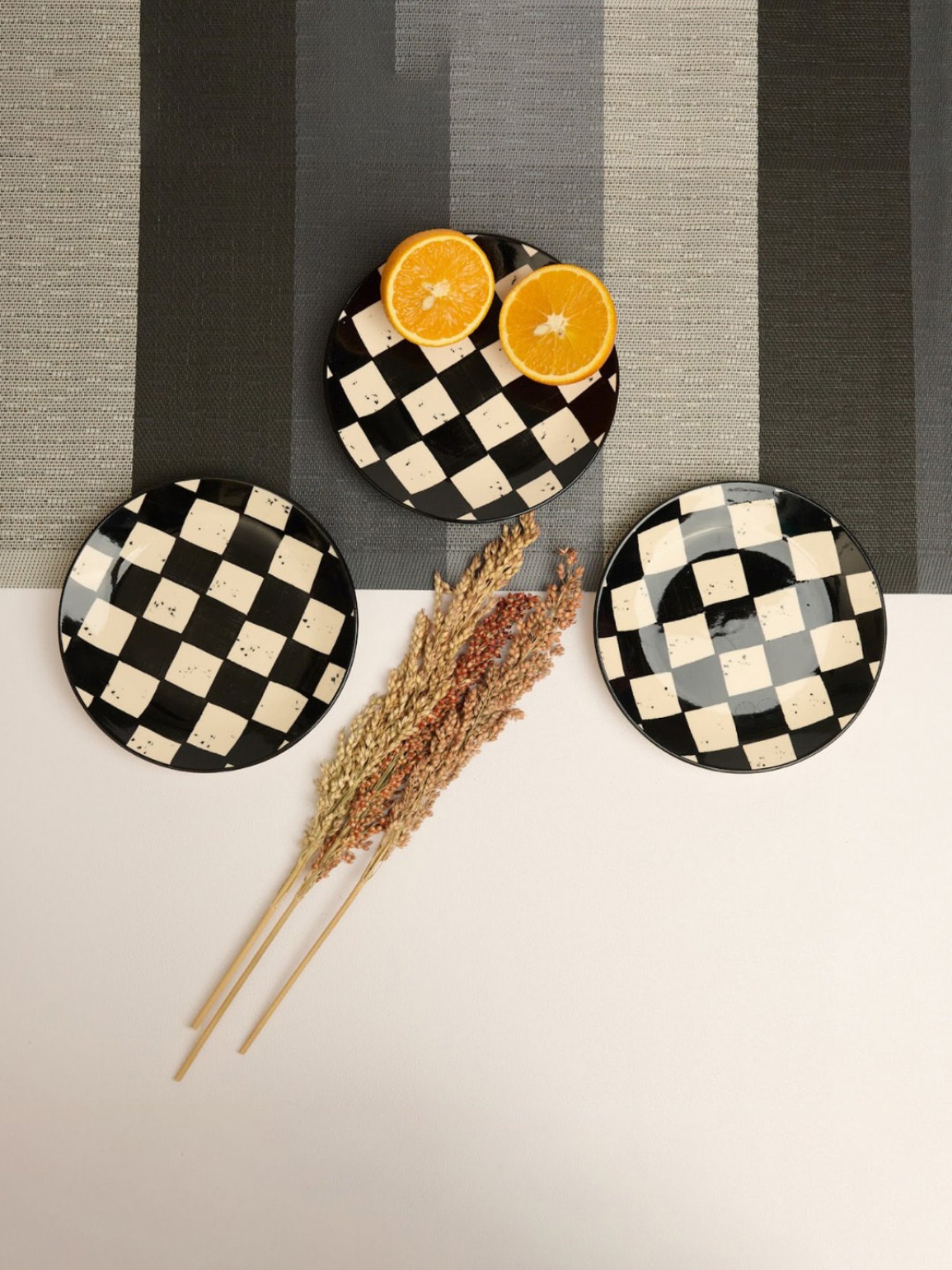 BlackCarrot Black & White Ceramic Snack Plates - Set of 2