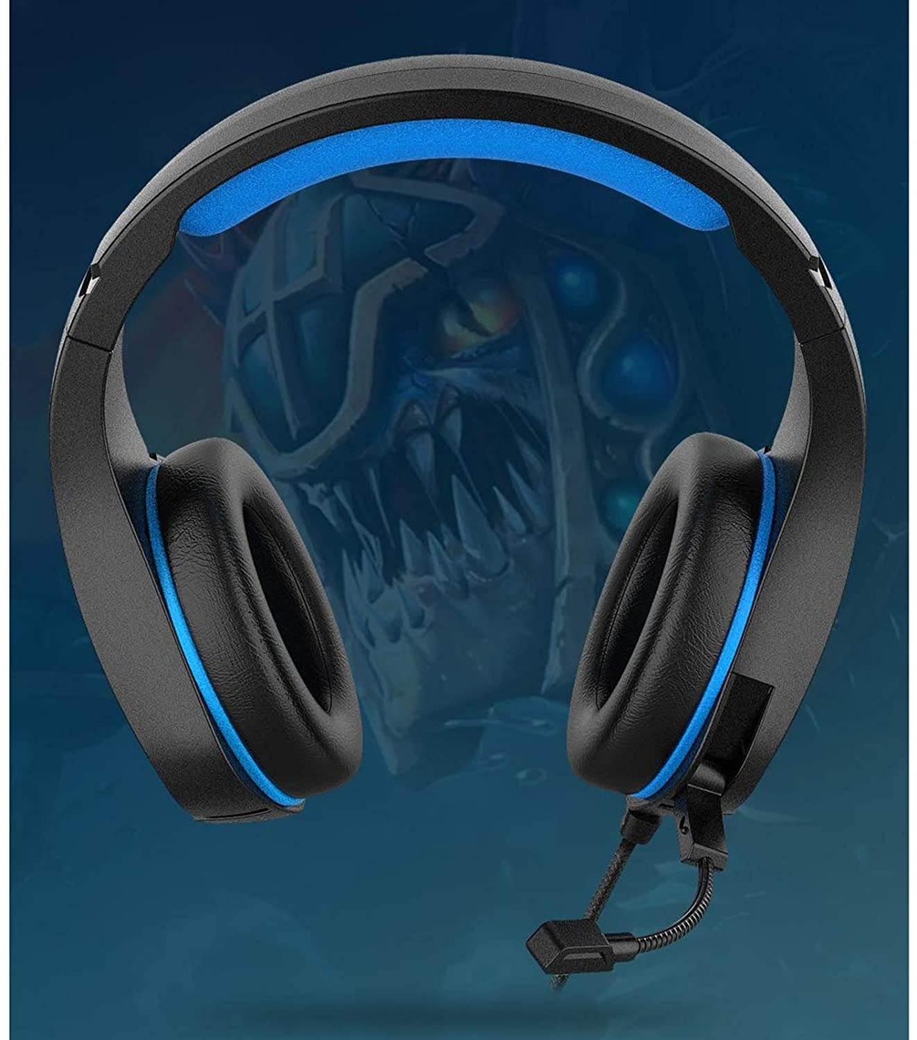 MagiDeal J10 Gaming Headset with Noise Cancelling Mic, Deep bass Stereo Soft Earmuffs Headphone with 3.5MM Jack & LED - Black Blue