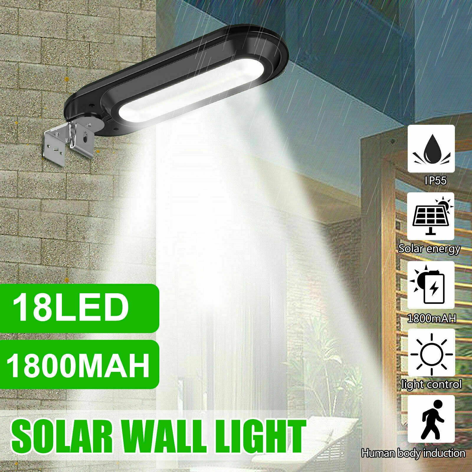Outdoor Commercial 18 LED Solar Street Light IP55 Waterproof Dusk to Dawn Lamp