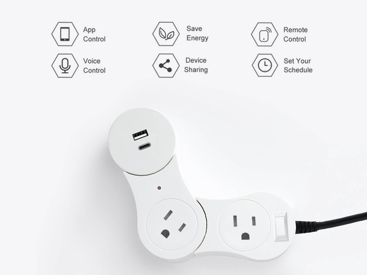 EDu Pivot Smart Power Strip Two Smart Sockets Work with Amazon Alexa / Echo/ Dot / Tap, Smart Power Strip No Hub Required, Ordinary Head Module + Smart Module + USB Charging Module