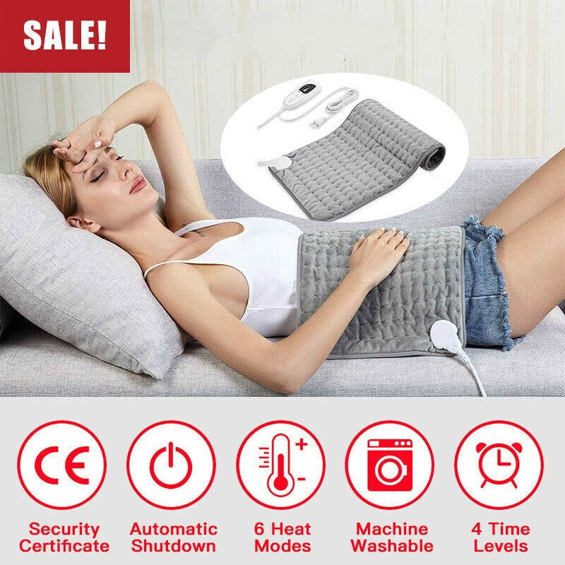 Electric Heating Pad for Back Pain Relief, Arealer Fasting Heating & 6 Temperature Modes & Auto Shut-Off & Washable Therapy Heared Blanket(Gray)