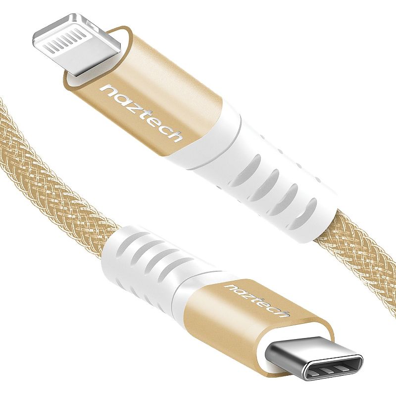 Naztech 4 ft. Braided Fast Charge MFi Lightning to USB-C Cable, Gold HPL14115
