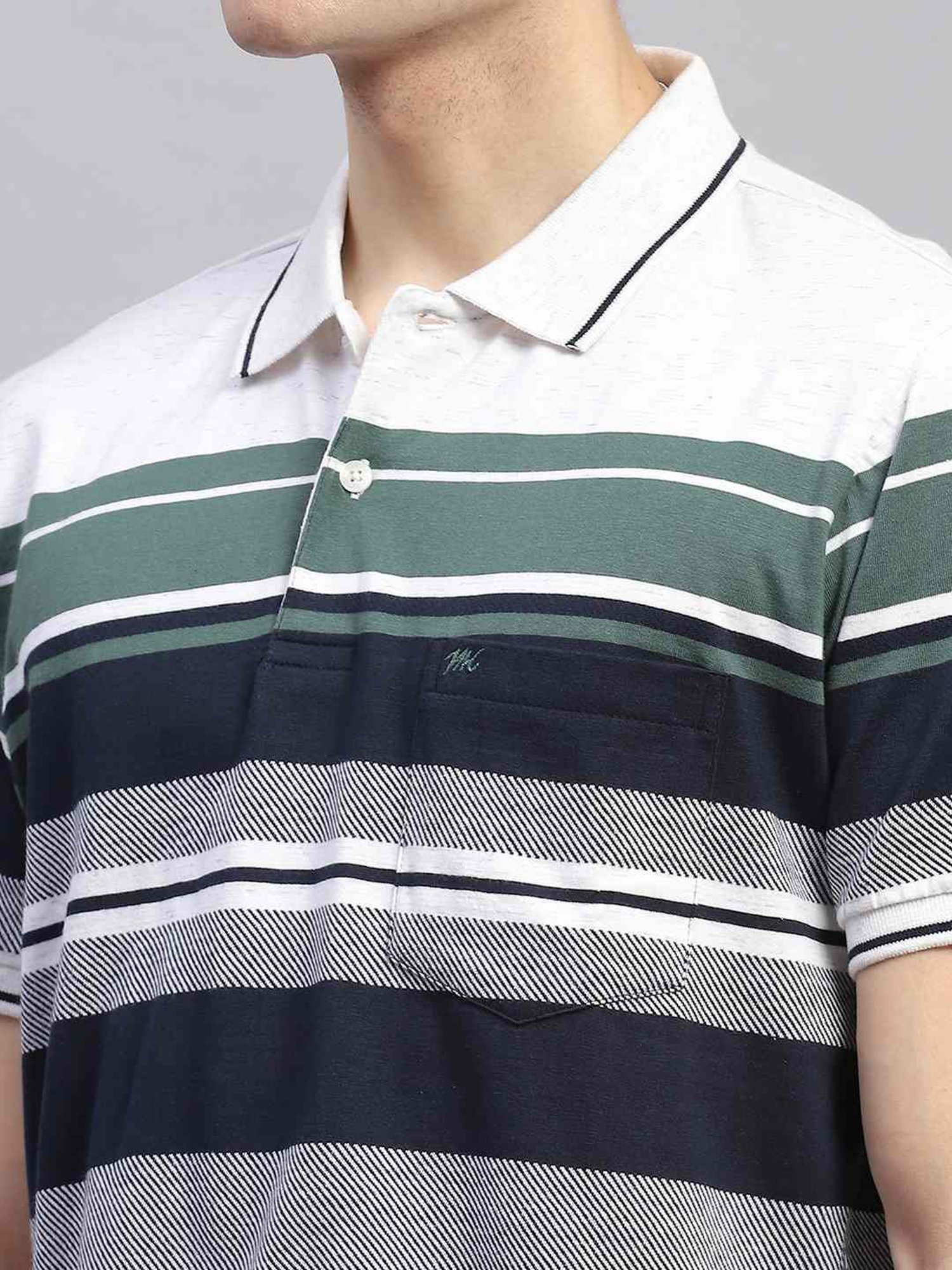 Monte Carlo Navy Blue Regular Fit Striped Polo T-Shirt