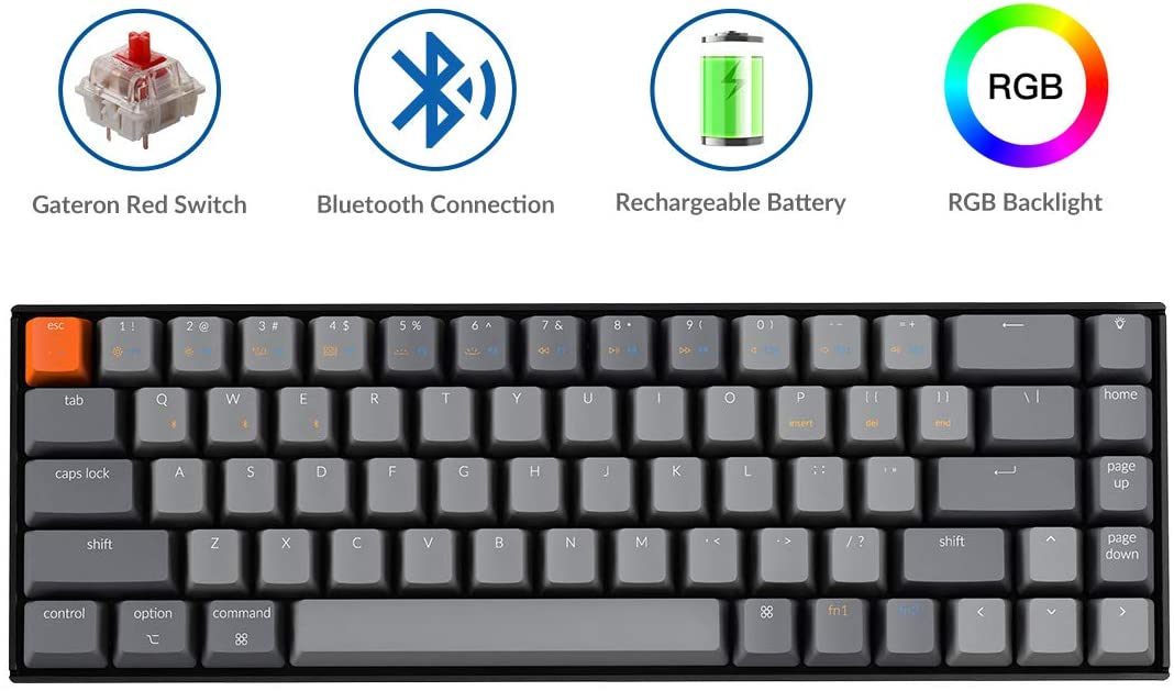Keychron K4 Wireless Bluetooth/USB Wired Gaming Mechanical Keyboard, Compact 100 Keys RGB LED Backlit Gateron Red Switch N-Key Rollover, Aluminum Frame for Mac Windows