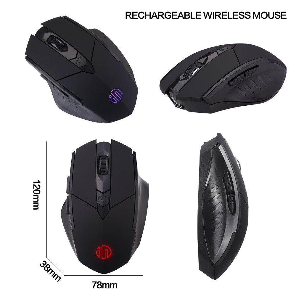 Wireless Mouse, inphic Rechargeable Gaming Mouse with USB Nano Receiver for Notebook, PC, Laptop, Computer, MacBook (Black Plating)