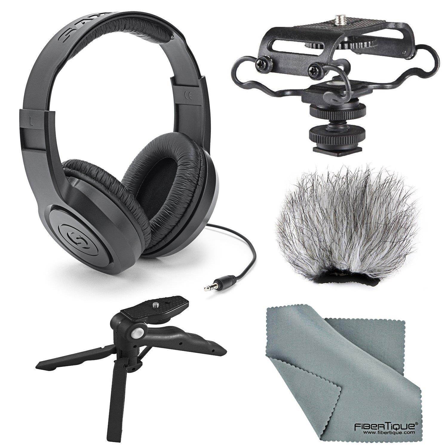 Deluxe Microphone and Recorder Shock Mount Bundle with Deluxe Windscreen   Table Top_Hand Grip Tripod   Samson Over_Ear Stere