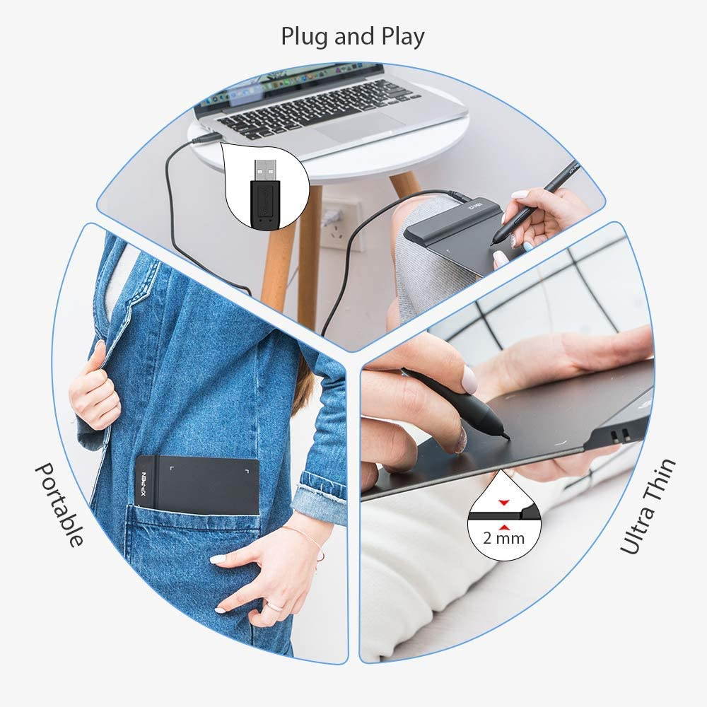 XP-PEN StarG640 6x4 Inch Ultrathin Tablet Drawing Tablet Digital Graphics Tablet with 8192 Levels Battery-Free Stylus Compatible with Chromebook-Rev B (for Drawing and E-Learning/Online Classes)