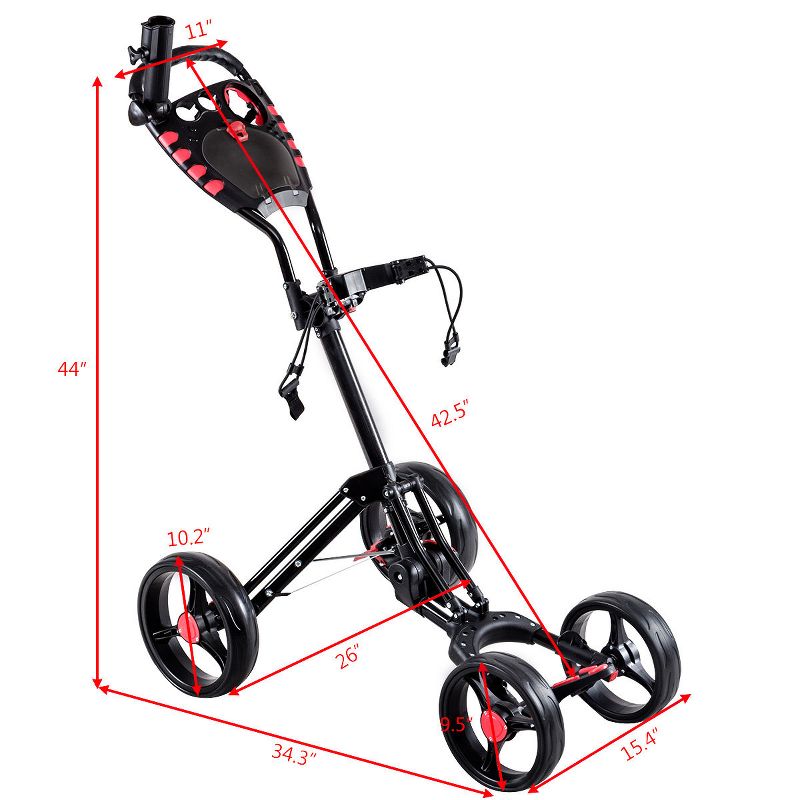 Costway Folding 4 Wheel Golf Pull Push Cart Trolley Club Umbrella Scorecard Drink Holder
