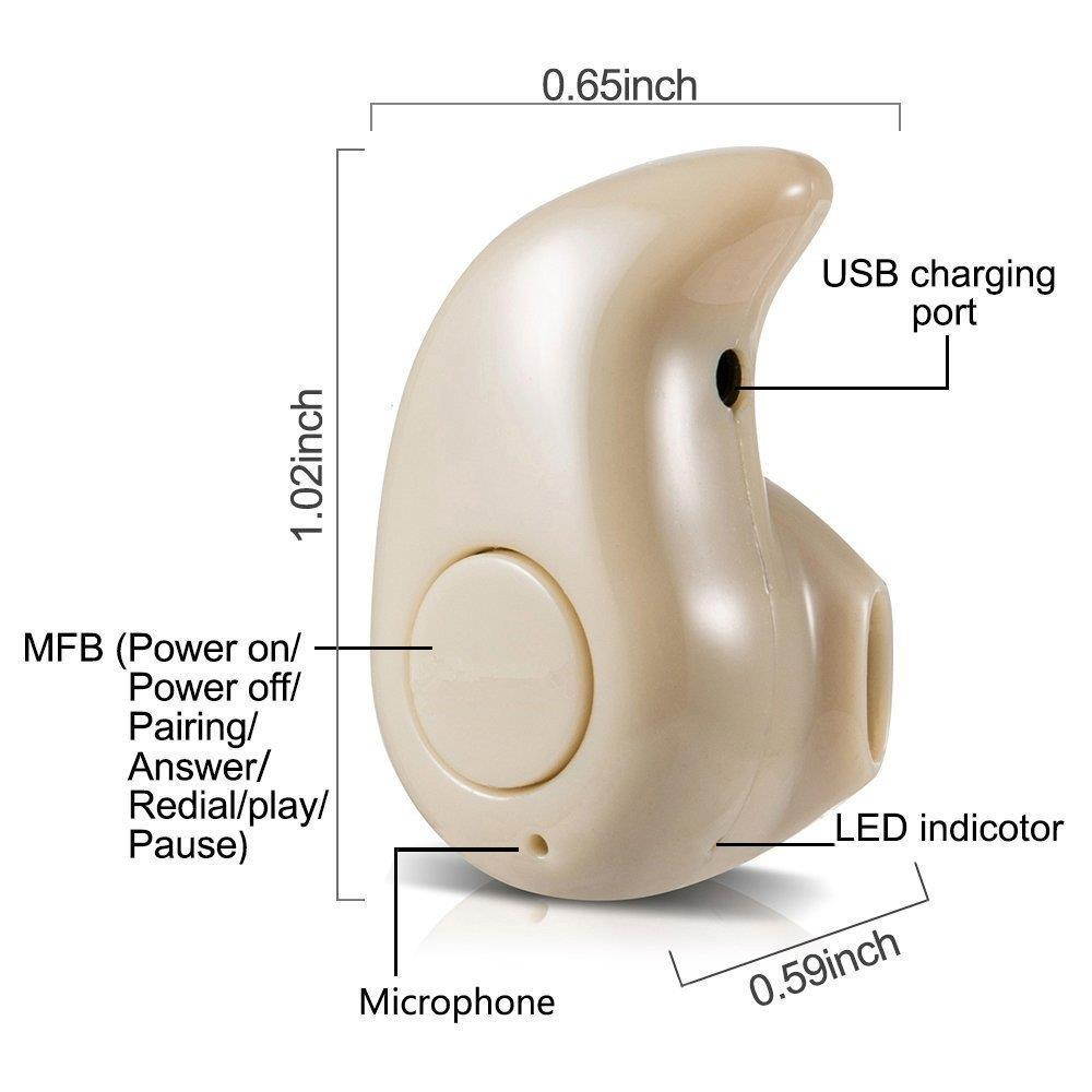 MaxLLTo Wireless Bluetooth Earbud, Invisible Mini Wireless Bluetooth 4.1 Stereo In-Ear Earbud Headset Earphone Earpiece Support Hands-free Calling For Any Bluetooth Enabled Smart Phone, Tablet (Beige)