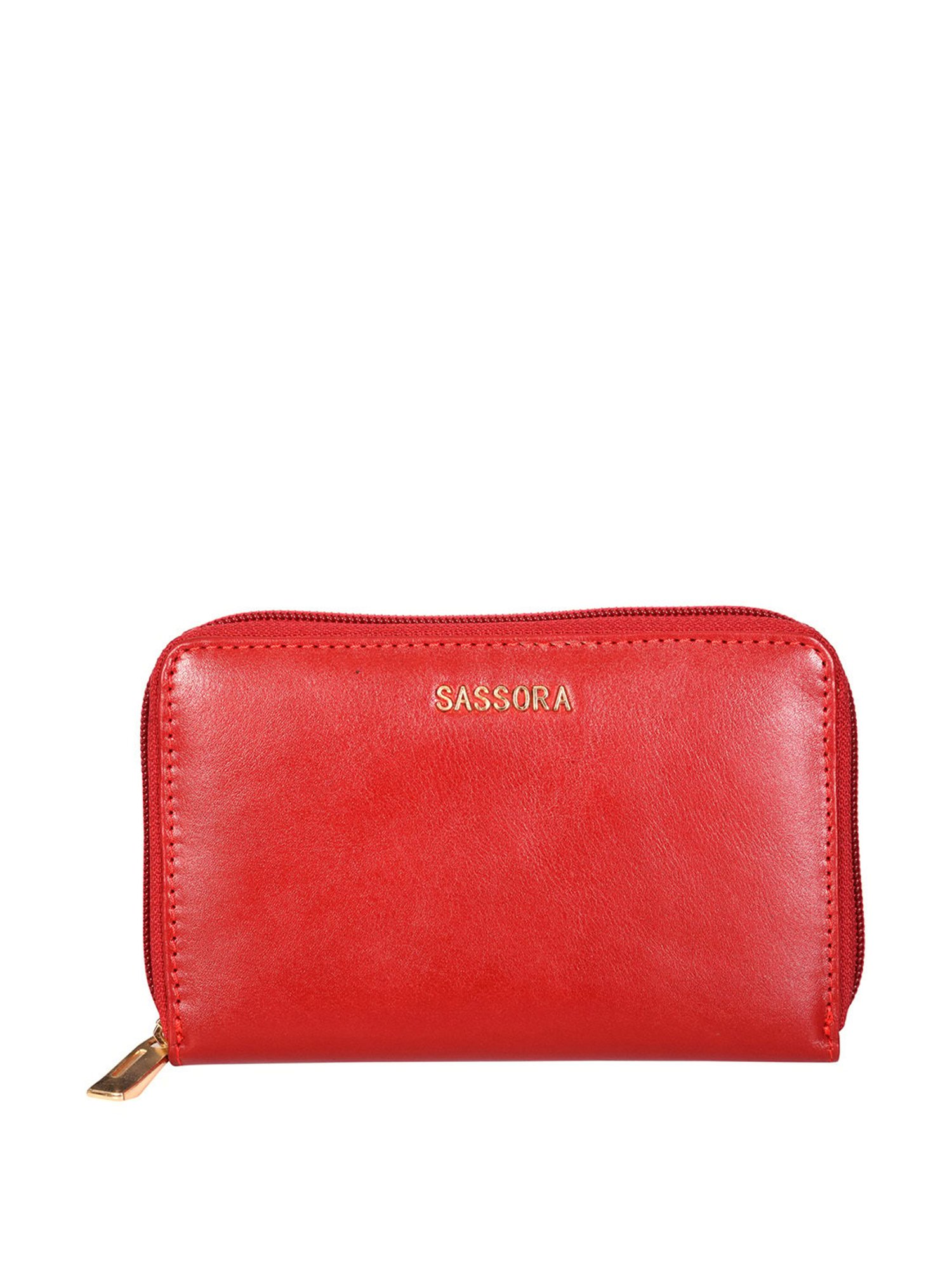 SASSORA Red Solid Rfid Zip Around Wallet for Women