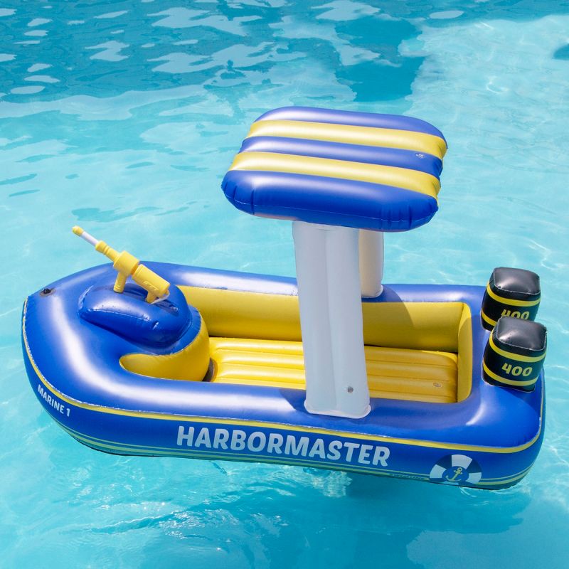 Swimline 67" Blue and Yellow Harbor Master Patrol Boat with Pump Squirter Swimming Pool Float