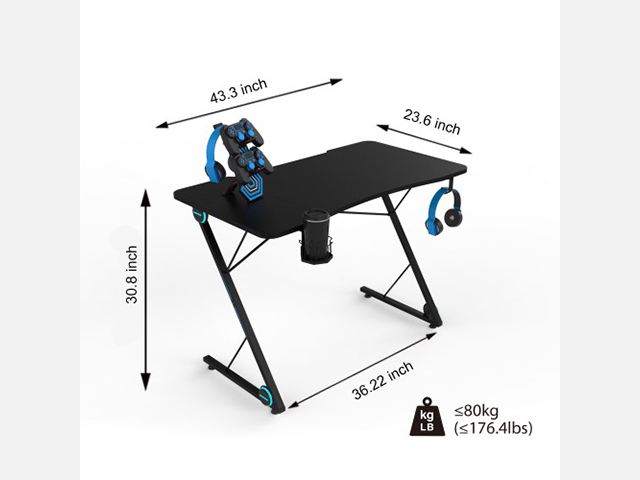 Gaming Computer Desk with Large Carbon Fiber Surface Cup Holder & Headphone Hook for Home or Office, Gaming PC Desk(Black)