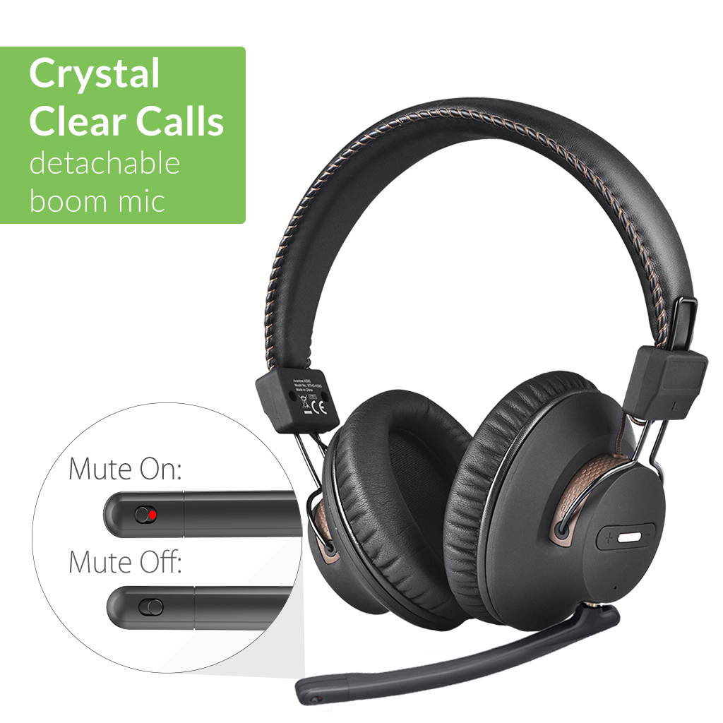 Avantree AS9M Bluetooth Over Ear Headphones with Detachable Boom Mic for Phone Call, Home Office PC Computer, Clear Voice & HiFi Sound Quality, Extra Comfortable & Lightweight, 40H, Wireless & Wired