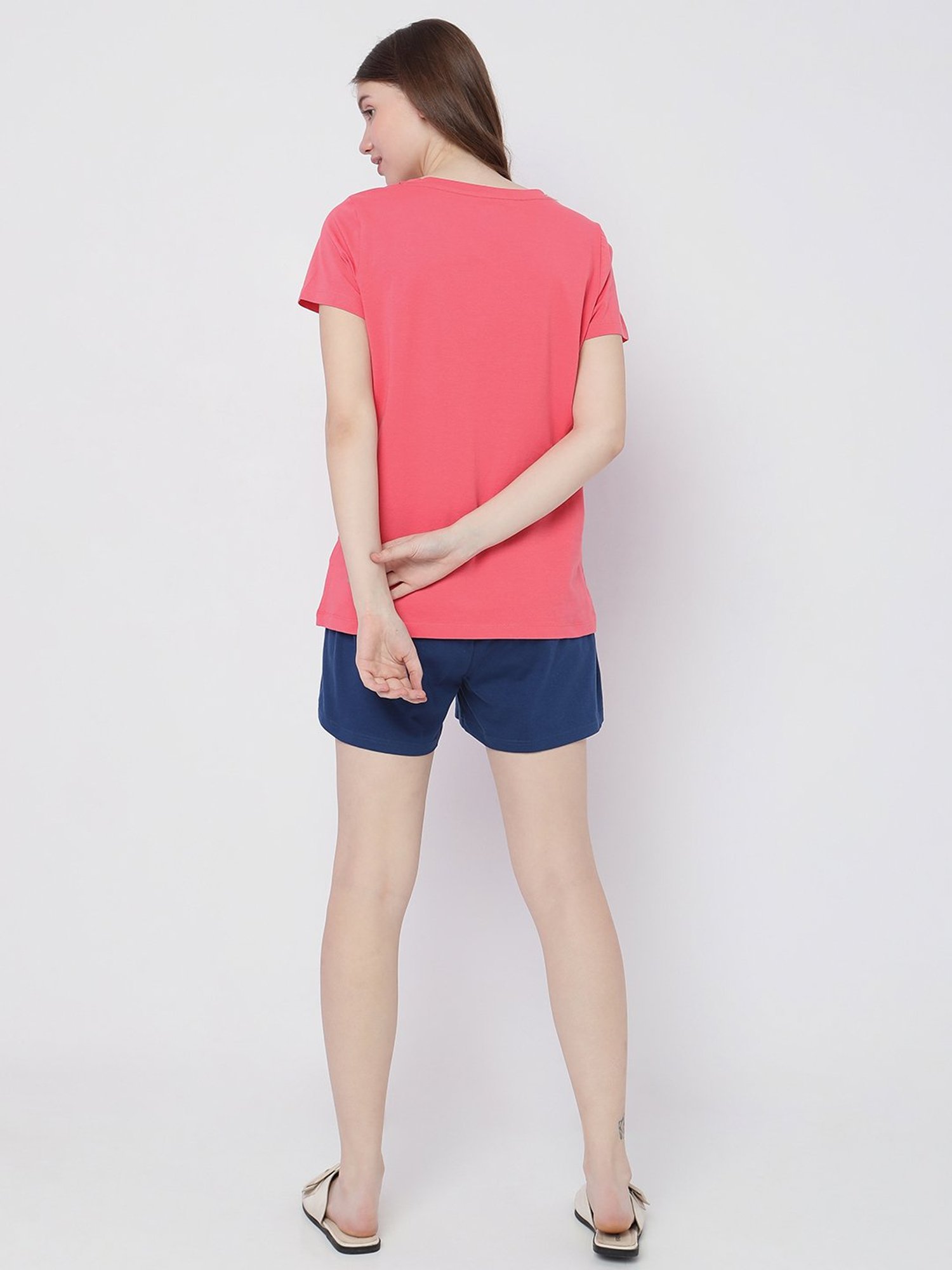 Vero Moda Intimates Pink & Navy Printed T-Shirt With Shorts