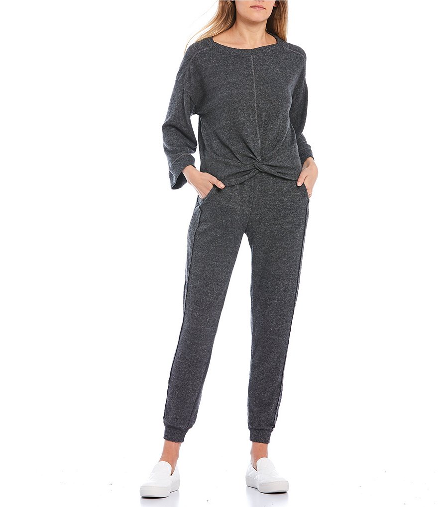 Coco + Jaimeson Coordinating Long-Sleeve Twist-Front Hacci Knit Lounge Top