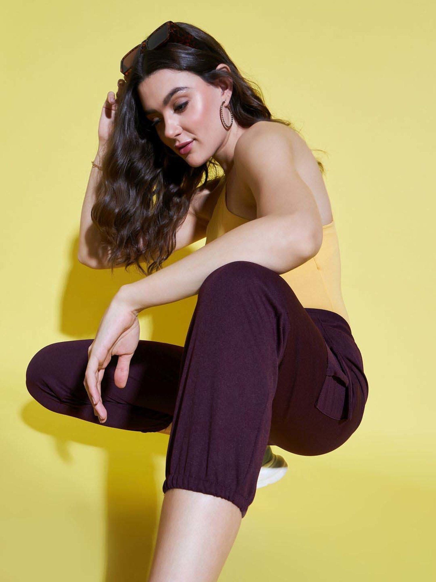 BUYNEWTREND Brown & Purple High rise Joggers (Pack Of 2)