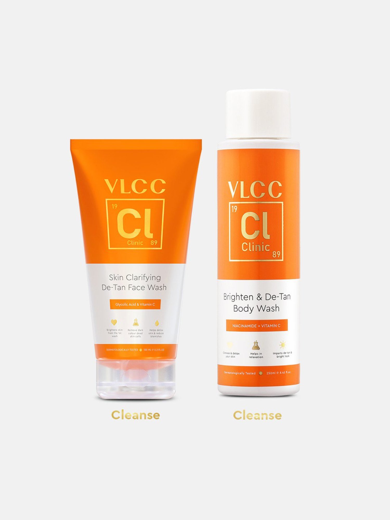 VLCC Clinic Skin Clarifying De-Tan Face Wash & Brighten & De-Tan Body Wash Combo