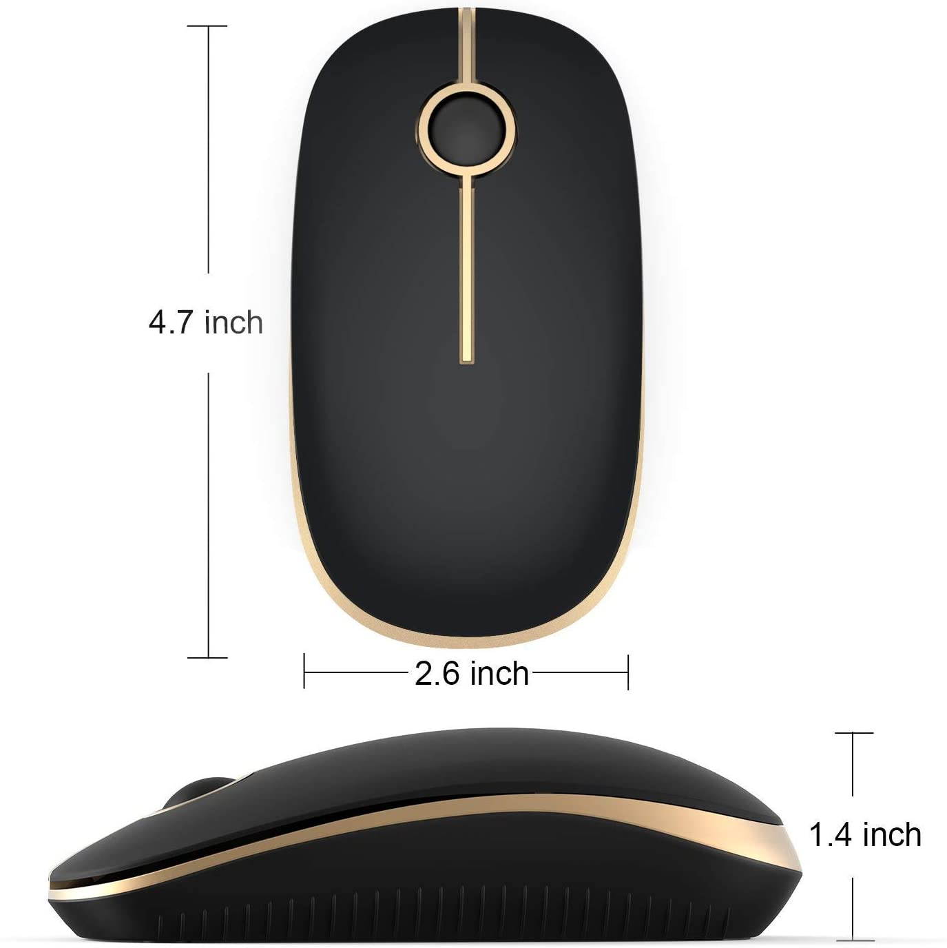 Jelly Comb 2.4G Slim Wireless Mouse with Nano Receiver, Less Noise, Portable Mobile Optical Mice for Notebook, PC, Laptop, Computer, MacBook MS001 (Black and Silver)