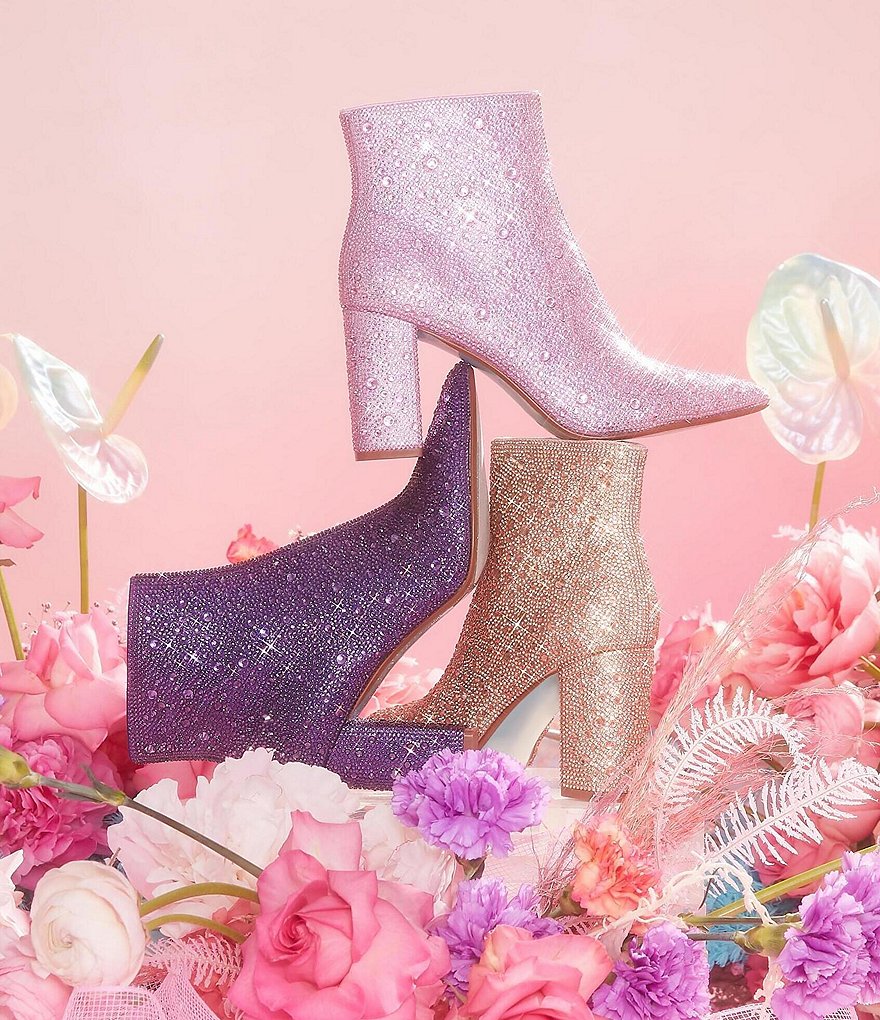 Blue by Betsey Johnson Cady Rhinestone Embellished Block Heel Booties