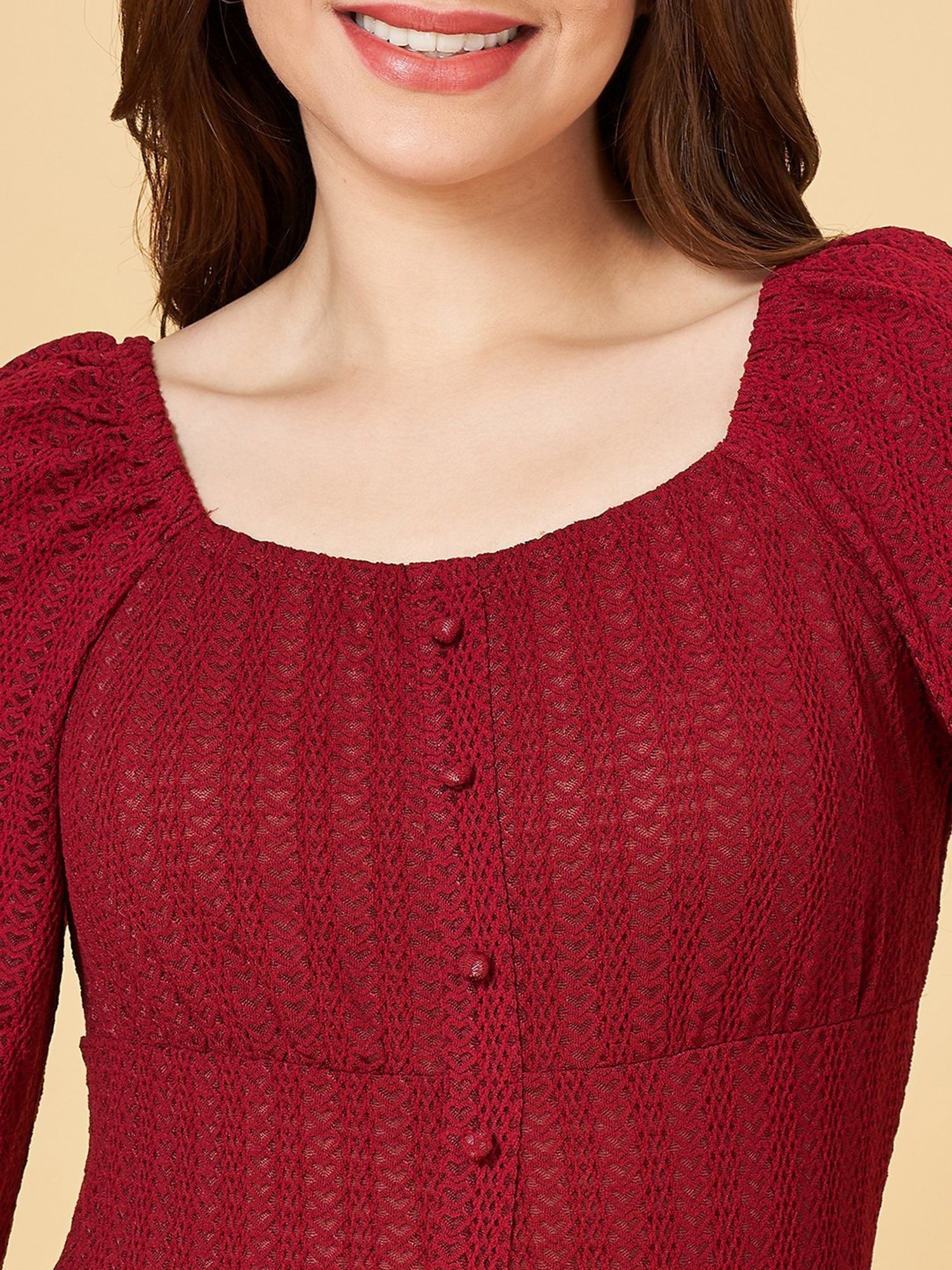 People by Pantaloons Maroon Self Pattern Top