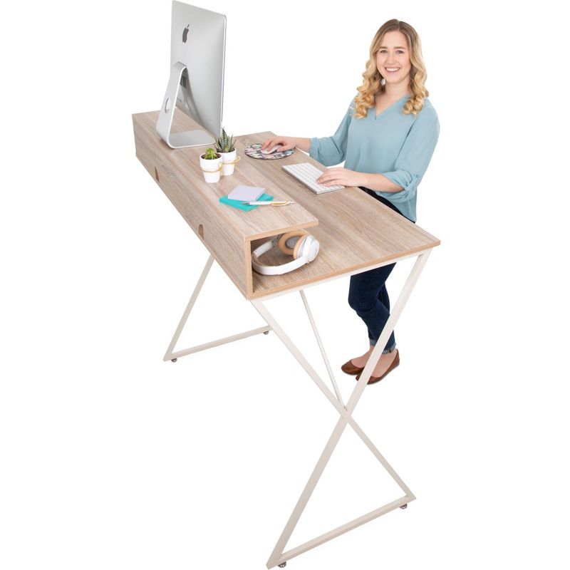 Joy Standing Desk 48" Stand-up Workstation with Cubbies - Wood Grain Finish - Stand Steady