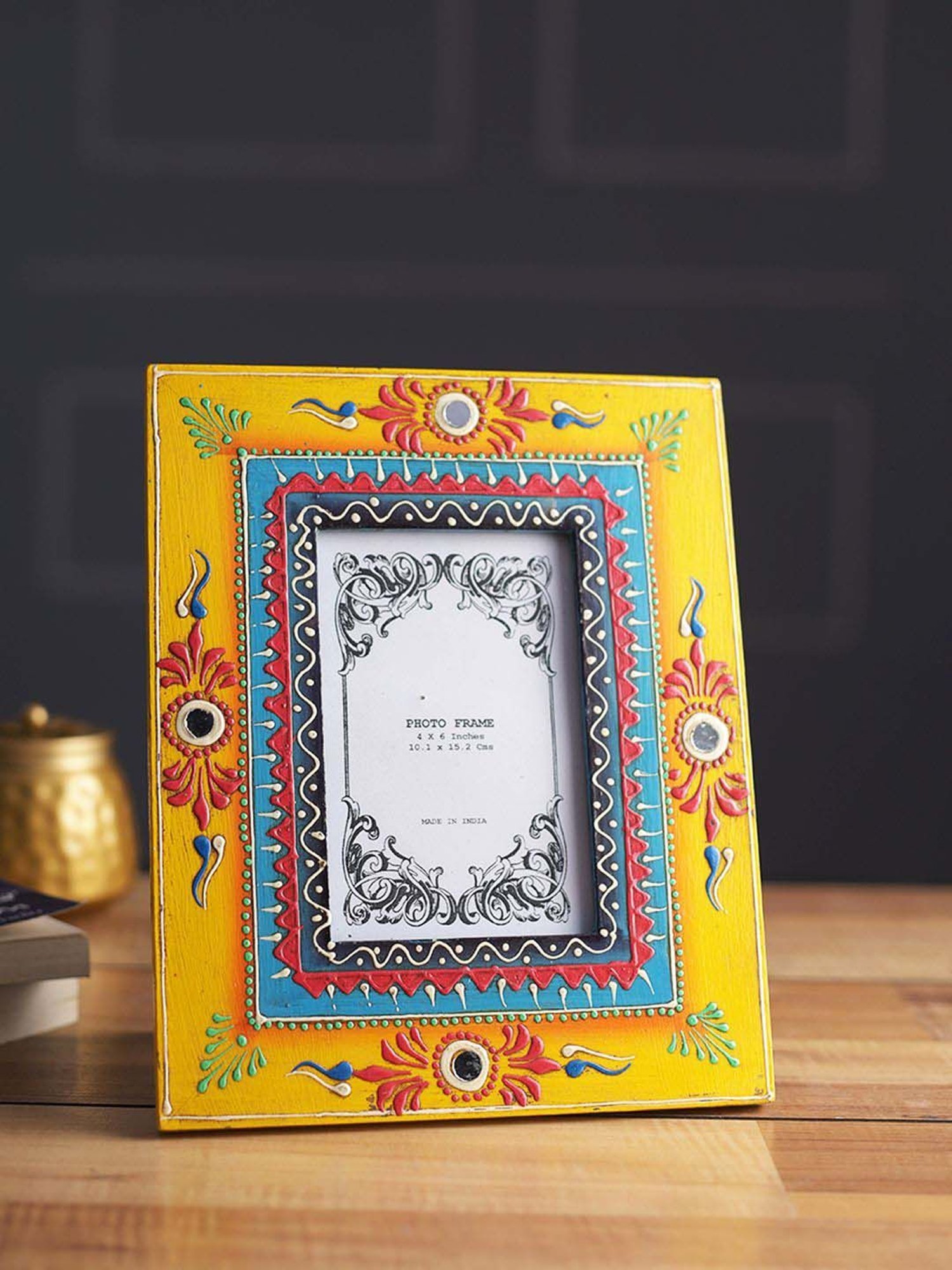 Aapno Rajasthan Yellow & Red Wooden Table Top Photoframe