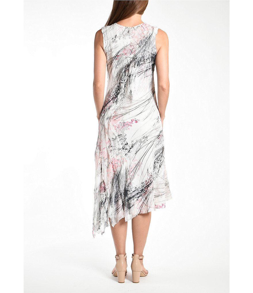 Komarov V-Neck Sleeveless Charmeuse Dress with Asymmetrical Hem