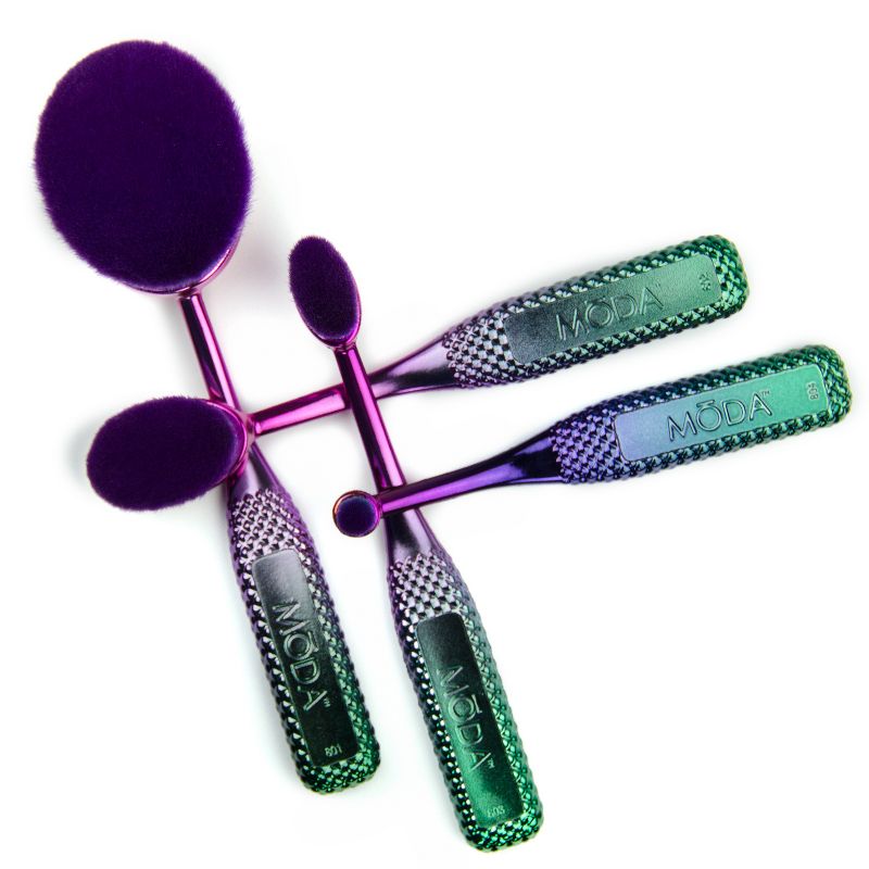 MODA Brush 4pc Prismatic Face Perfecting Makeup Brush Set, Includes - Foundation, Contour, Detail Contour, and Concealer Brushes