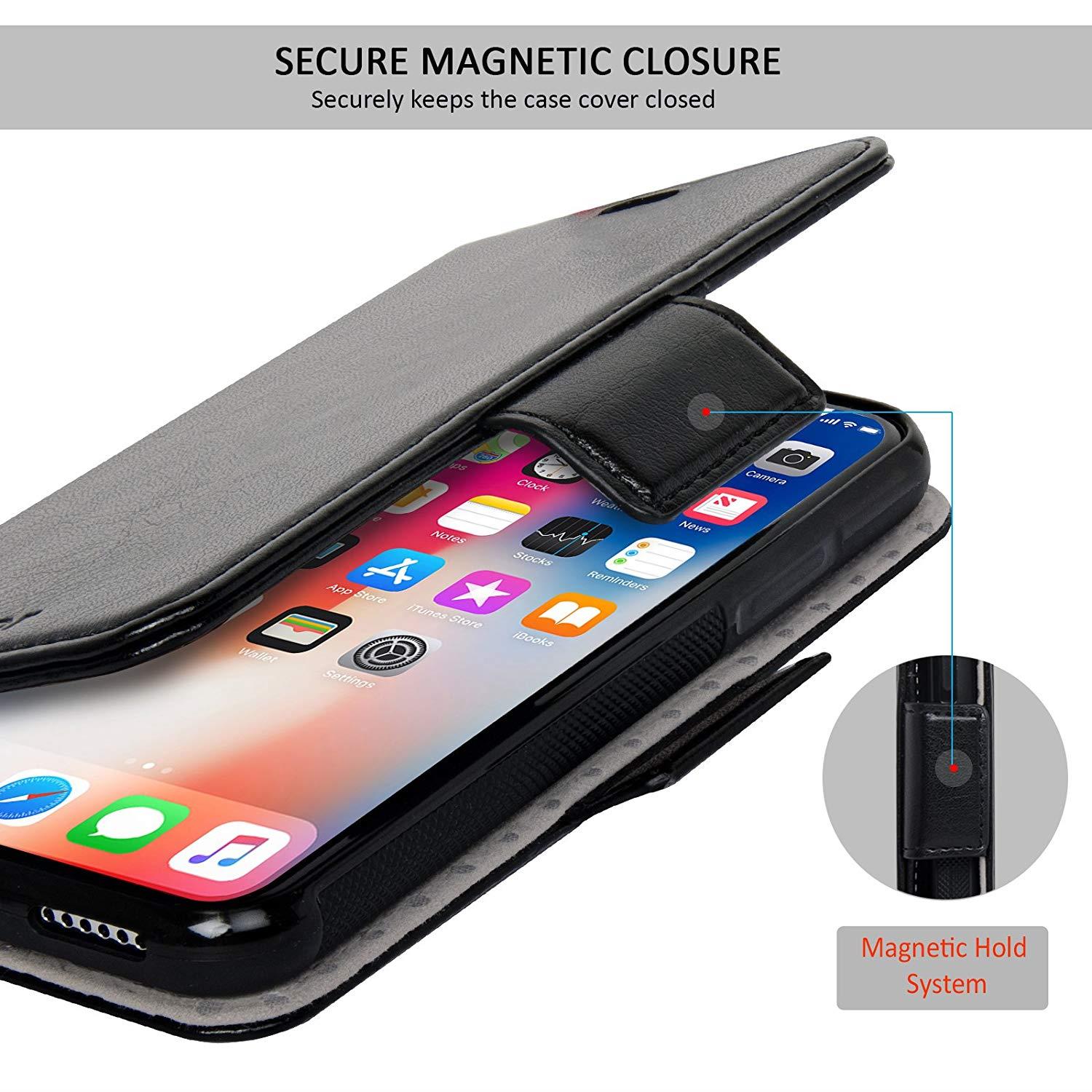Navor Detachable Magnetic Wallet Case RFID Protection, Logo Hole, Compatible for iPhone Xs/X [Vajio Series]-Black (IPXVJBK)